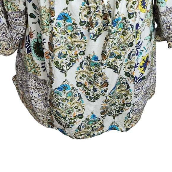 Fig & Flower Top Womens‎ Size XL White Colorful Floral Scoop Neck Boho Peasant - Picture 3 of 9